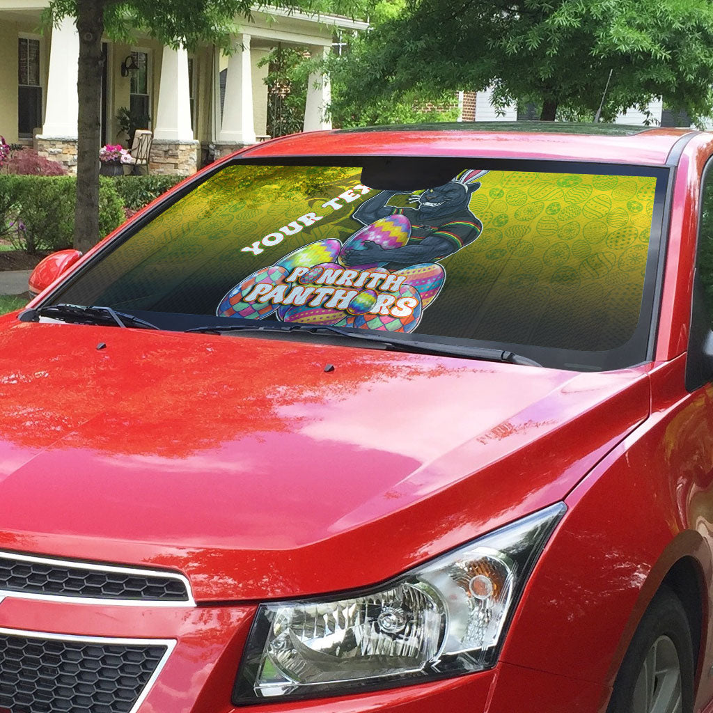 Personalized Penrith Panthers Auto Sun Shade Easter Mascot - Colorful Eggs Cartoon Style