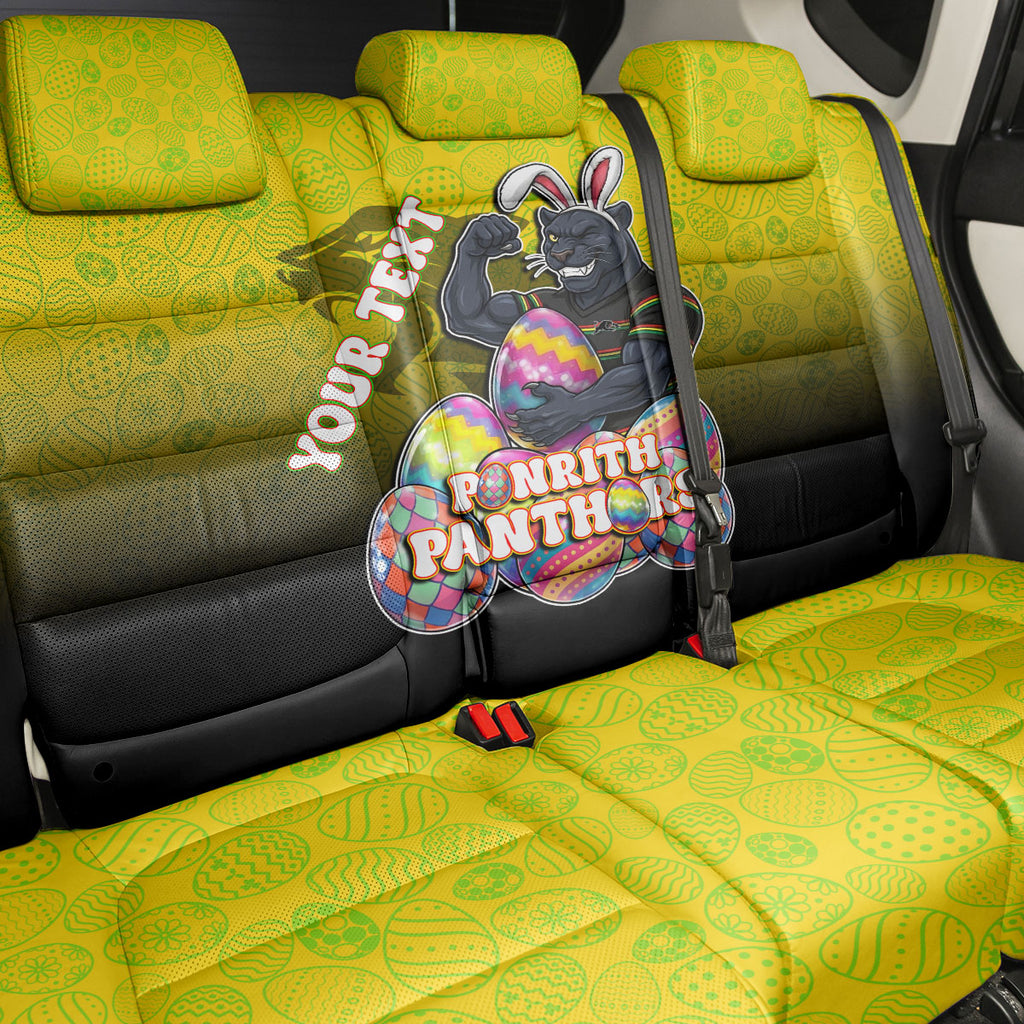 Personalized Penrith Panthers Back Car Seat Cover Easter Mascot - Colorful Eggs Cartoon Style