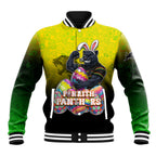 Personalized Penrith Panthers Baseball Jacket Easter Mascot - Colorful Eggs Cartoon Style