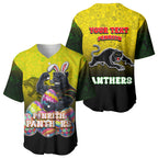 Personalized Penrith Panthers Baseball Jersey Easter Mascot - Colorful Eggs Cartoon Style