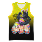 Personalized Penrith Panthers Basketball Jersey Easter Mascot - Colorful Eggs Cartoon Style
