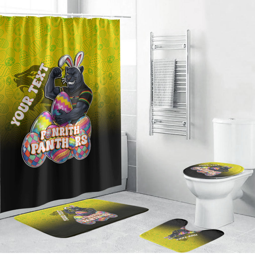 Personalized Penrith Panthers Bathroom Set Easter Mascot - Colorful Eggs Cartoon Style