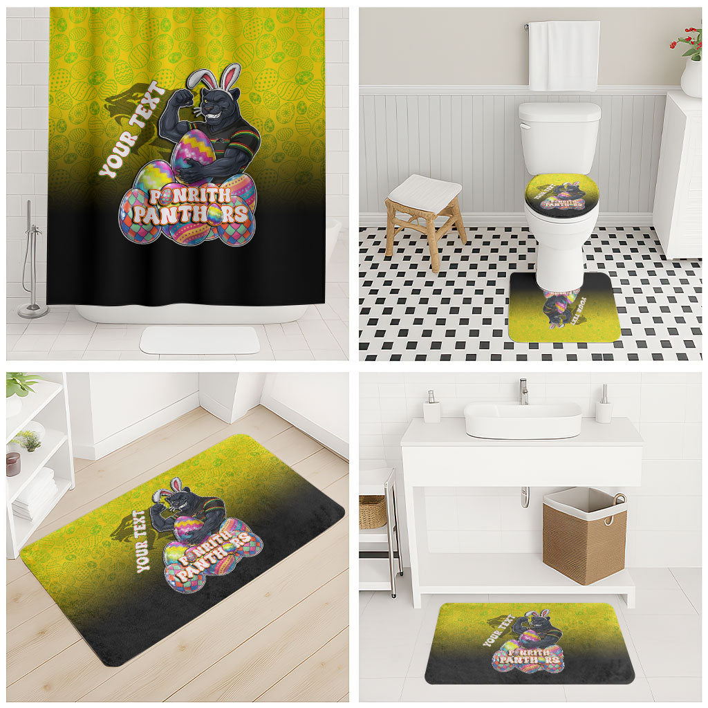 Personalized Penrith Panthers Bathroom Set Easter Mascot - Colorful Eggs Cartoon Style