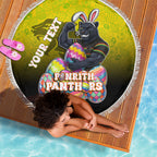 Personalized Penrith Panthers Beach Blanket Easter Mascot - Colorful Eggs Cartoon Style
