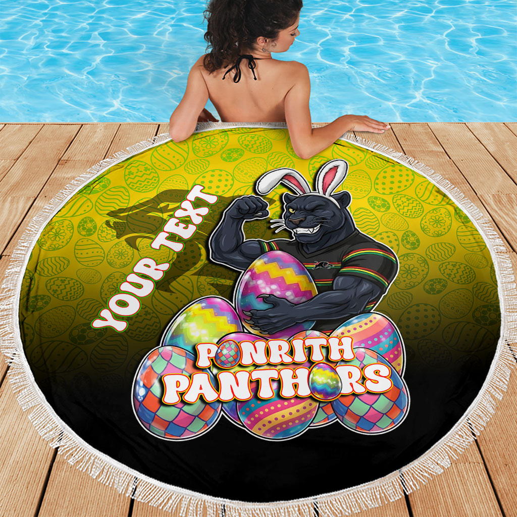 Personalized Penrith Panthers Beach Blanket Easter Mascot - Colorful Eggs Cartoon Style