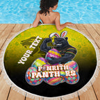 Personalized Penrith Panthers Beach Blanket Easter Mascot - Colorful Eggs Cartoon Style