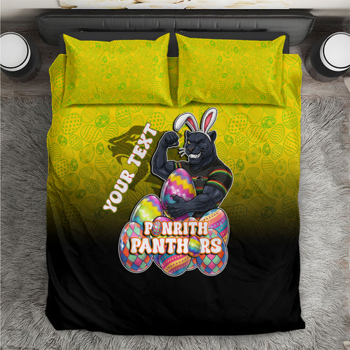 Personalized Penrith Panthers Bedding Set Easter Mascot - Colorful Eggs Cartoon Style