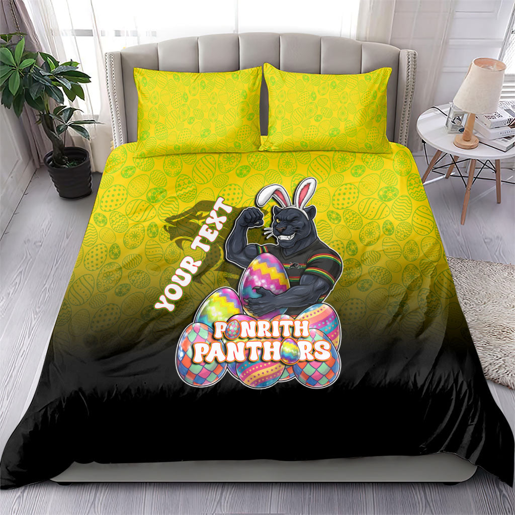 Personalized Penrith Panthers Bedding Set Easter Mascot - Colorful Eggs Cartoon Style