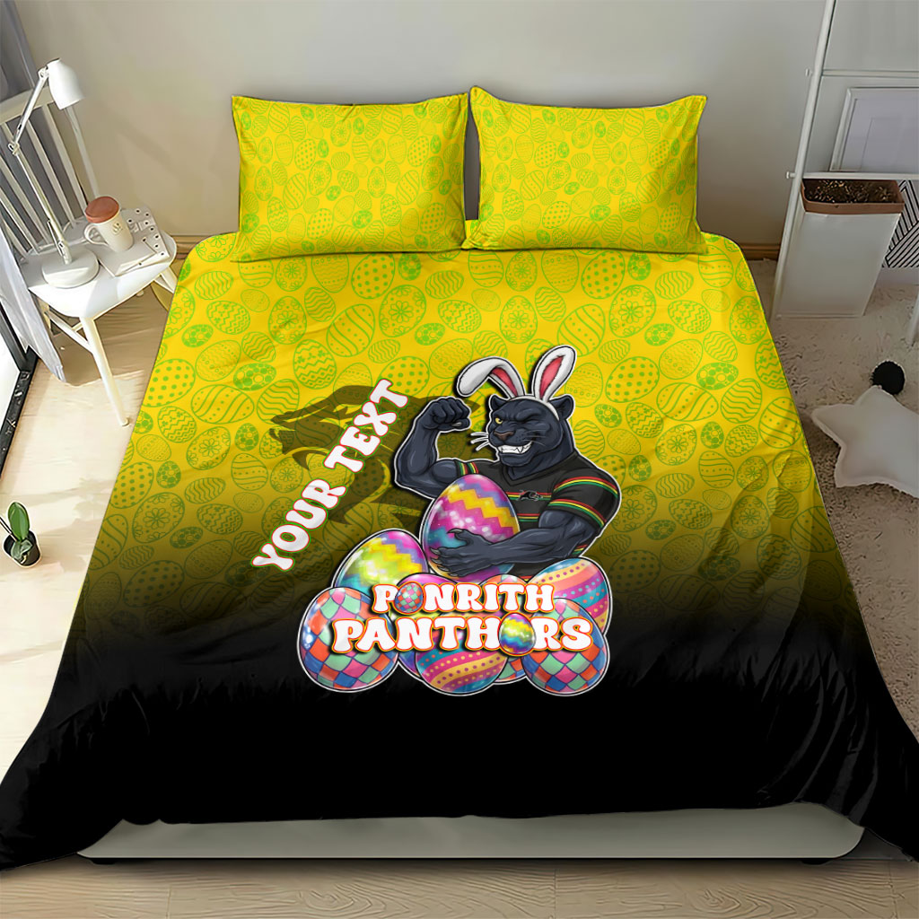 Personalized Penrith Panthers Bedding Set Easter Mascot - Colorful Eggs Cartoon Style