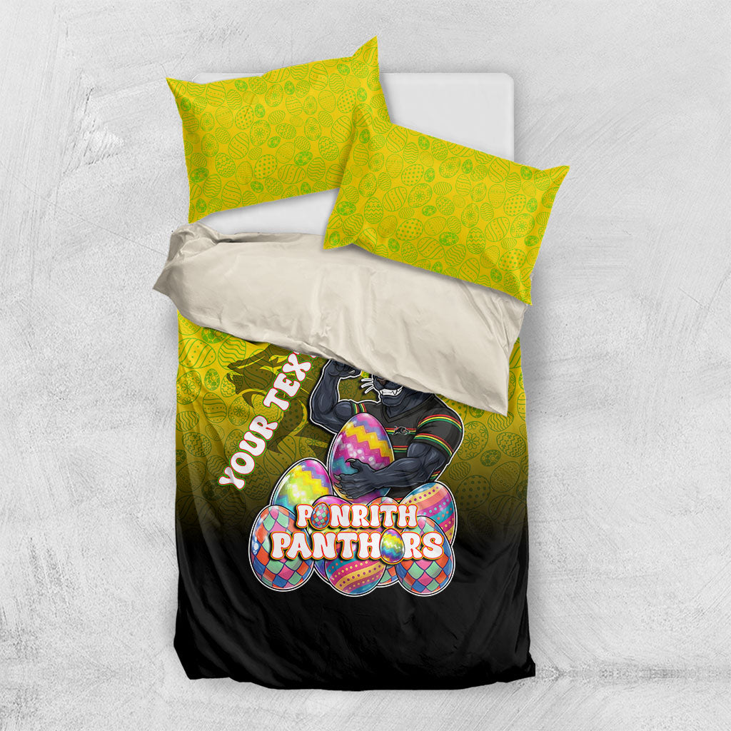 Personalized Penrith Panthers Bedding Set Easter Mascot - Colorful Eggs Cartoon Style