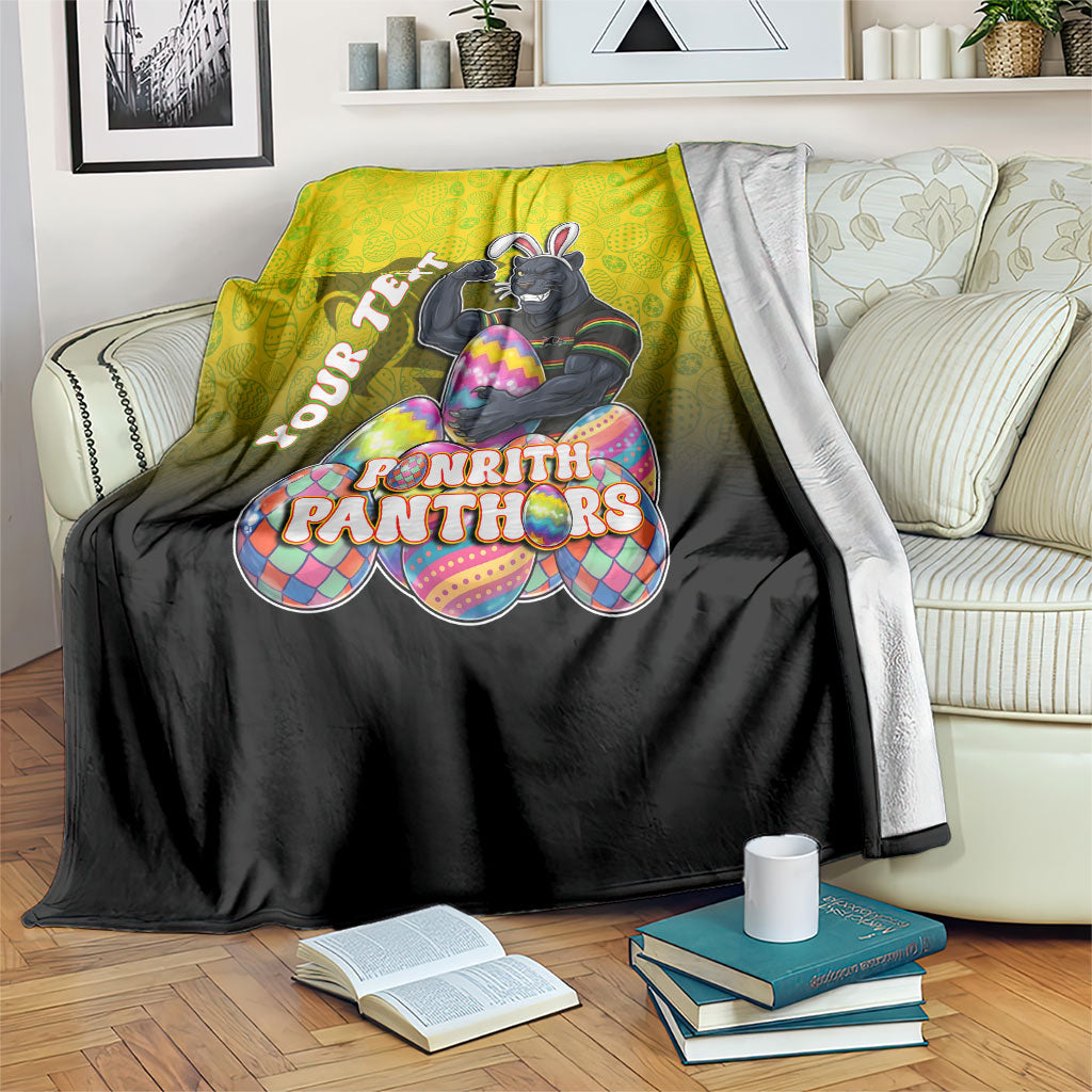 Personalized Penrith Panthers Blanket Easter Mascot - Colorful Eggs Cartoon Style