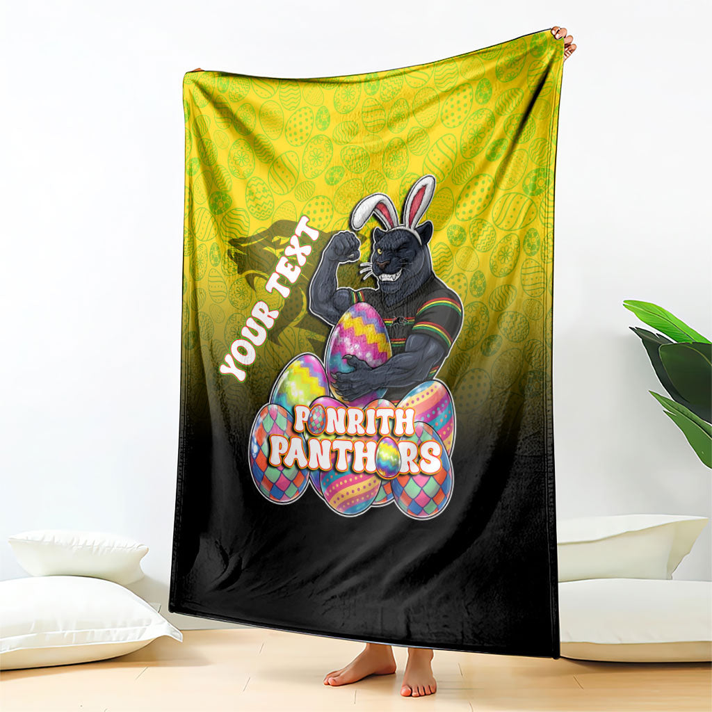 Personalized Penrith Panthers Blanket Easter Mascot - Colorful Eggs Cartoon Style
