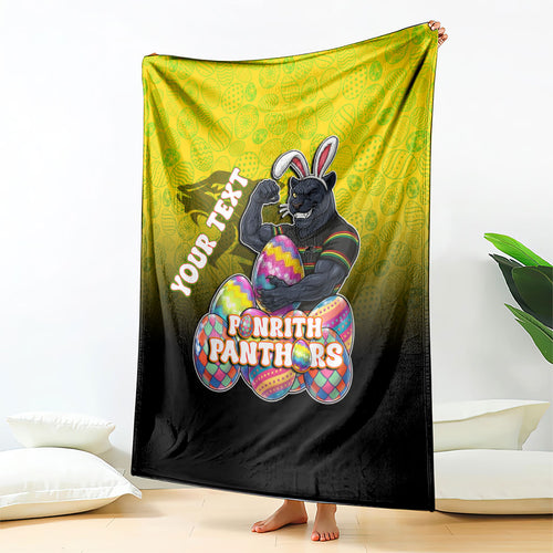 Personalized Penrith Panthers Blanket Easter Mascot - Colorful Eggs Cartoon Style