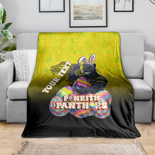 Personalized Penrith Panthers Blanket Easter Mascot - Colorful Eggs Cartoon Style