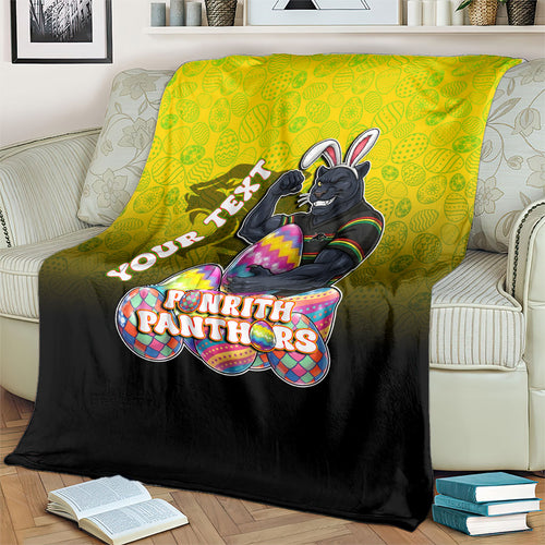 Personalized Penrith Panthers Blanket Easter Mascot - Colorful Eggs Cartoon Style