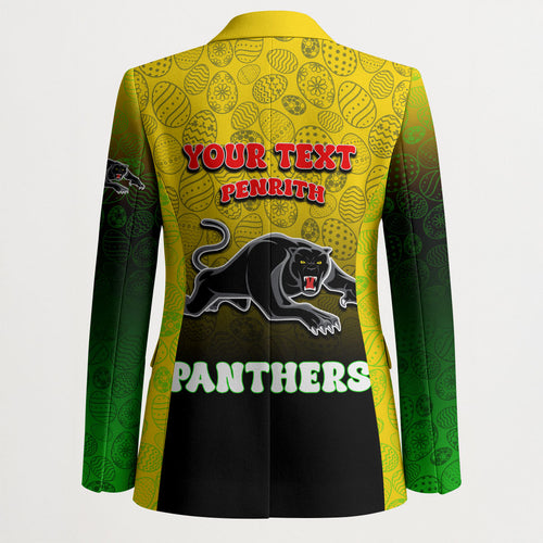 Personalized Penrith Panthers Blazer Easter Mascot - Colorful Eggs Cartoon Style