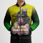 Personalized Penrith Panthers Bomber Puffer Jacket Easter Mascot - Colorful Eggs Cartoon Style