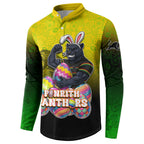 Personalized Penrith Panthers Button Sweatshirt Easter Mascot - Colorful Eggs Cartoon Style