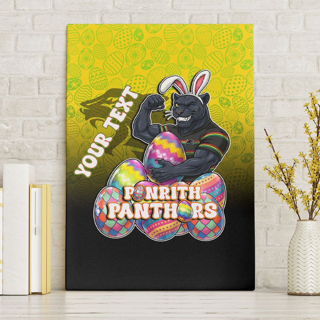 Personalized Penrith Panthers Canvas Wall Art Easter Mascot - Colorful Eggs Cartoon Style