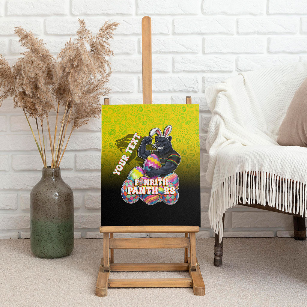 Personalized Penrith Panthers Canvas Wall Art Easter Mascot - Colorful Eggs Cartoon Style