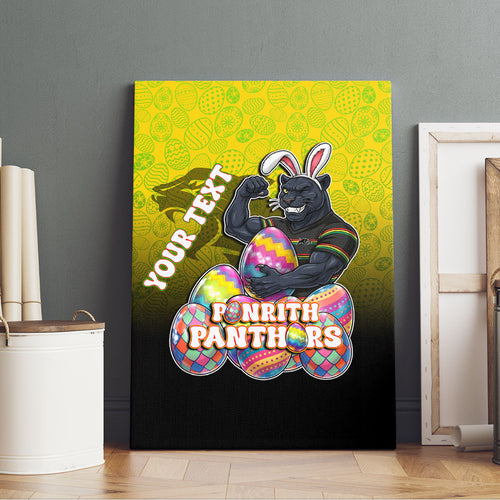 Personalized Penrith Panthers Canvas Wall Art Easter Mascot - Colorful Eggs Cartoon Style
