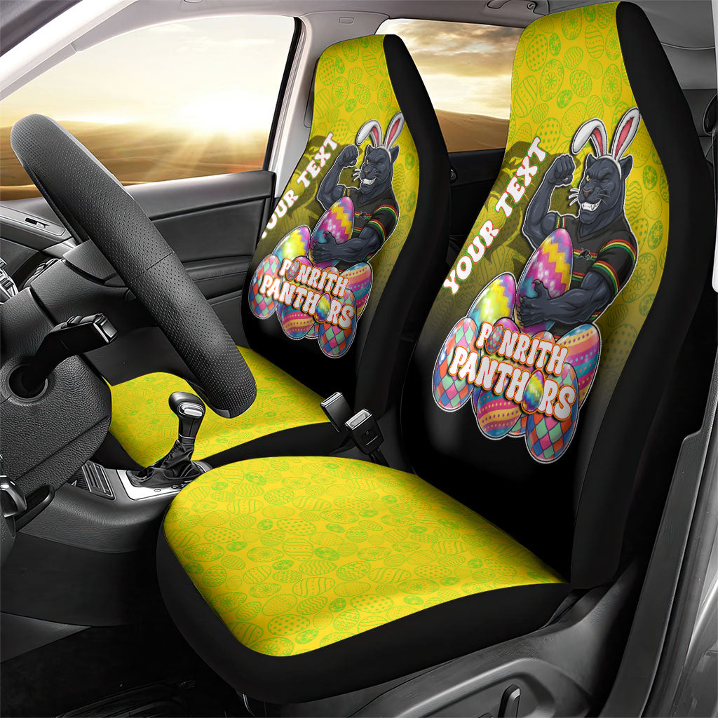 Personalized Penrith Panthers Car Seat Cover Easter Mascot - Colorful Eggs Cartoon Style