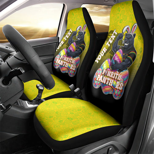 Personalized Penrith Panthers Car Seat Cover Easter Mascot - Colorful Eggs Cartoon Style