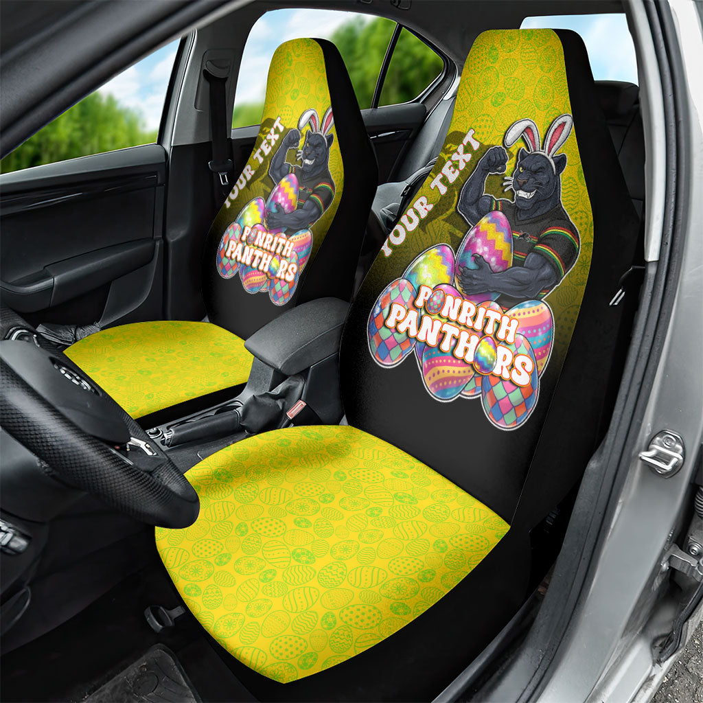 Personalized Penrith Panthers Car Seat Cover Easter Mascot - Colorful Eggs Cartoon Style