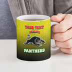 Personalized Penrith Panthers Ceramic Mug Easter Mascot - Colorful Eggs Cartoon Style