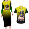 Personalized Penrith Panthers Couples Matching Long Sleeve Bodycon Dress and Hawaiian Shirt Easter Mascot - Colorful Eggs Cartoon Style