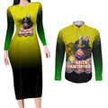 Personalized Penrith Panthers Couples Matching Long Sleeve Bodycon Dress and Long Sleeve Button Shirt Easter Mascot - Colorful Eggs Cartoon Style