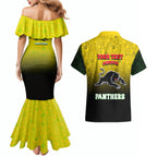 Personalized Penrith Panthers Couples Matching Mermaid Dress and Hawaiian Shirt Easter Mascot - Colorful Eggs Cartoon Style