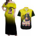 Personalized Penrith Panthers Couples Matching Off Shoulder Maxi Dress and Hawaiian Shirt Easter Mascot - Colorful Eggs Cartoon Style