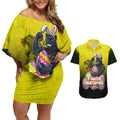 Personalized Penrith Panthers Couples Matching Off Shoulder Short Dress and Hawaiian Shirt Easter Mascot - Colorful Eggs Cartoon Style