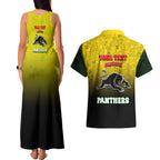 Personalized Penrith Panthers Couples Matching Tank Maxi Dress and Hawaiian Shirt Easter Mascot - Colorful Eggs Cartoon Style