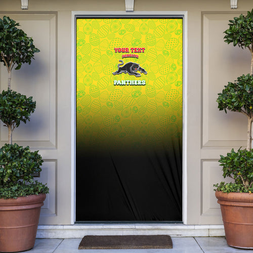Personalized Penrith Panthers Door Cover Easter Mascot - Colorful Eggs Cartoon Style