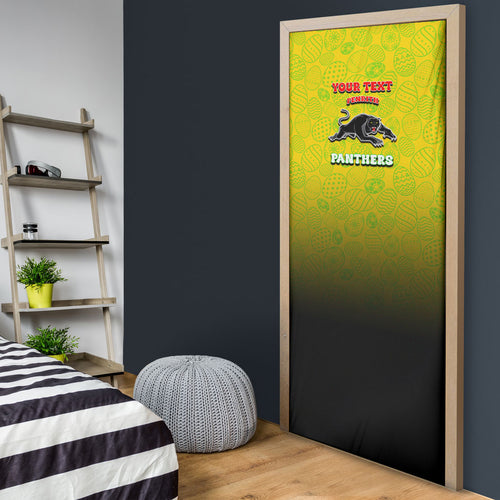 Personalized Penrith Panthers Door Cover Easter Mascot - Colorful Eggs Cartoon Style