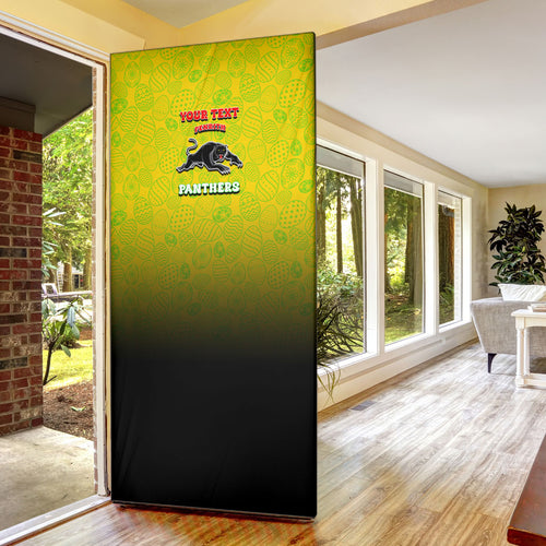 Personalized Penrith Panthers Door Cover Easter Mascot - Colorful Eggs Cartoon Style