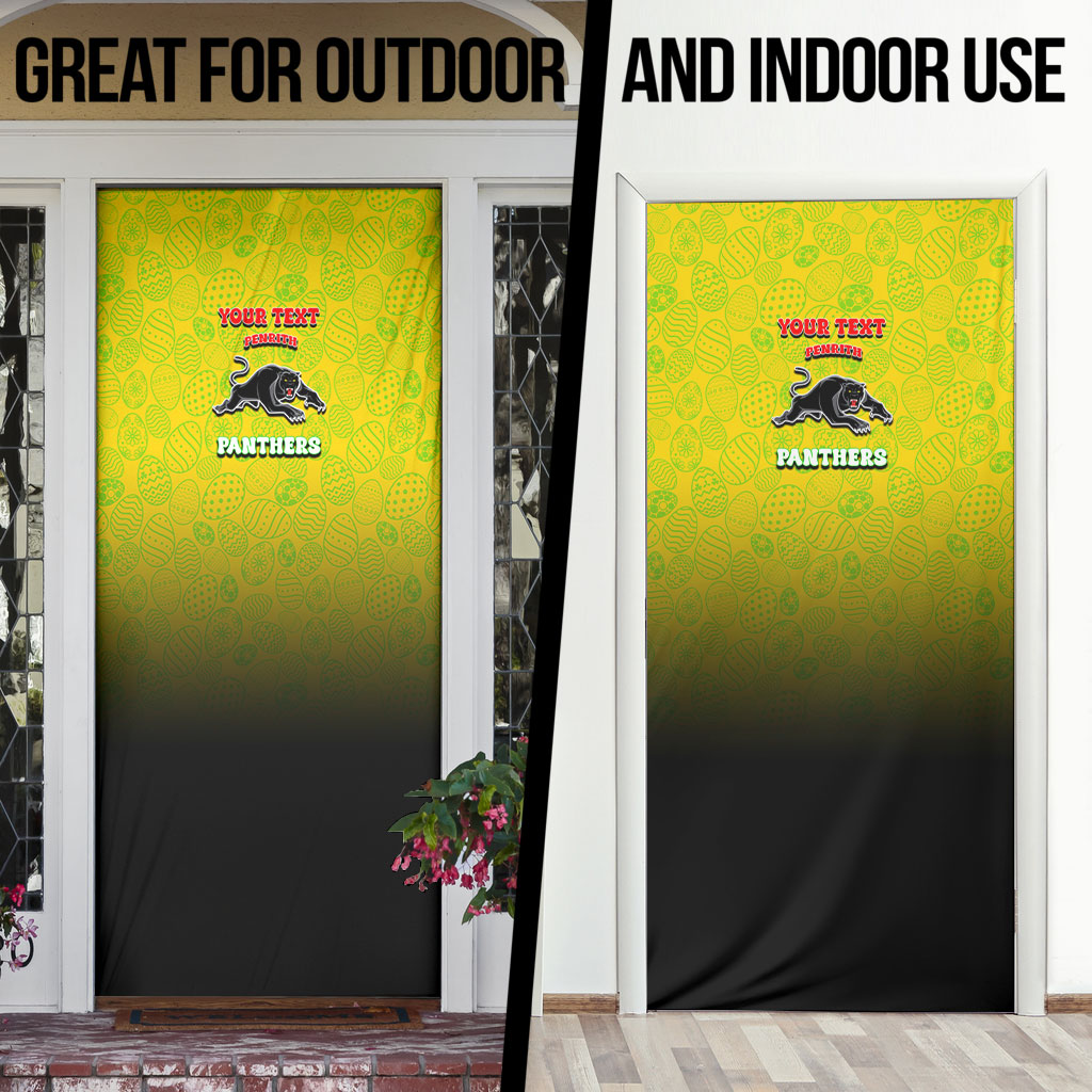 Personalized Penrith Panthers Door Cover Easter Mascot - Colorful Eggs Cartoon Style