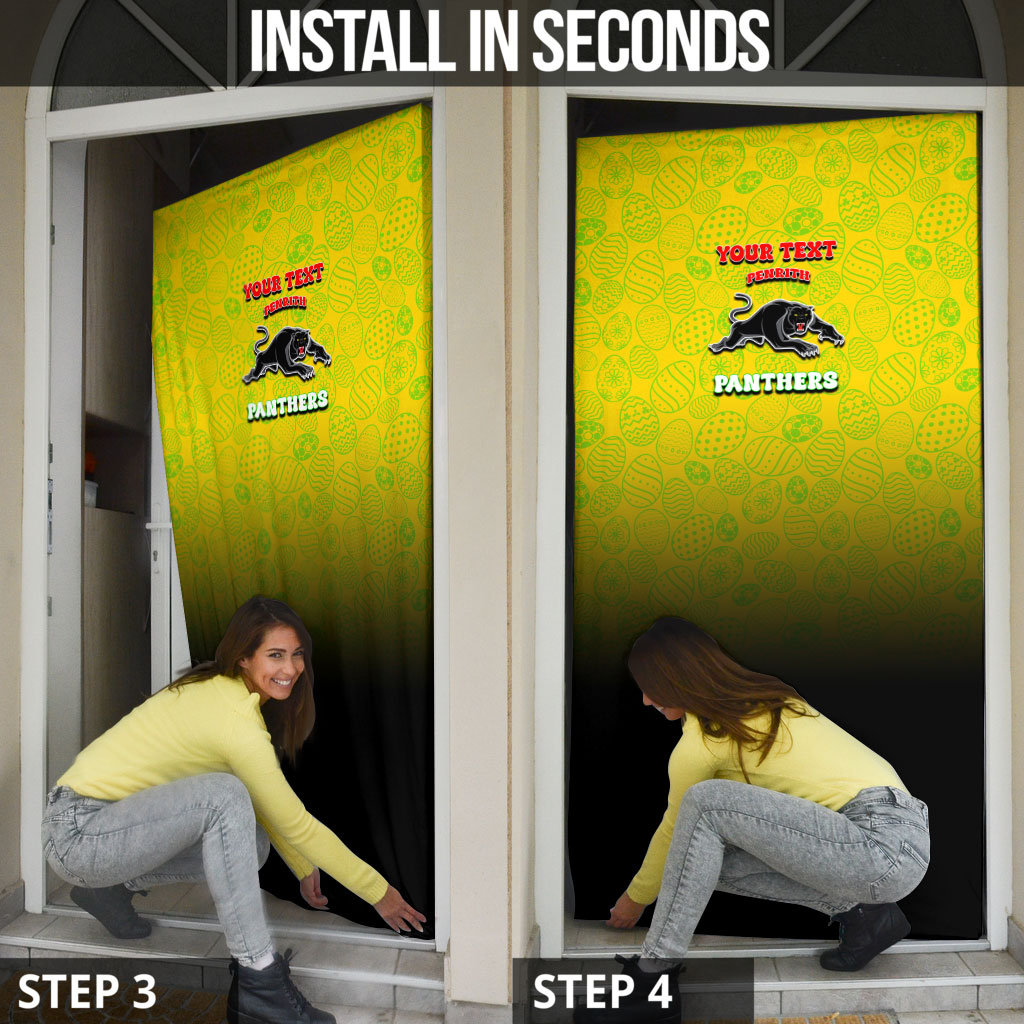 Personalized Penrith Panthers Door Cover Easter Mascot - Colorful Eggs Cartoon Style