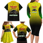 Personalized Penrith Panthers Family Matching Long Sleeve Bodycon Dress and Hawaiian Shirt Easter Mascot - Colorful Eggs Cartoon Style