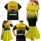 Personalized Penrith Panthers Family Matching Mermaid Dress and Hawaiian Shirt Easter Mascot - Colorful Eggs Cartoon Style