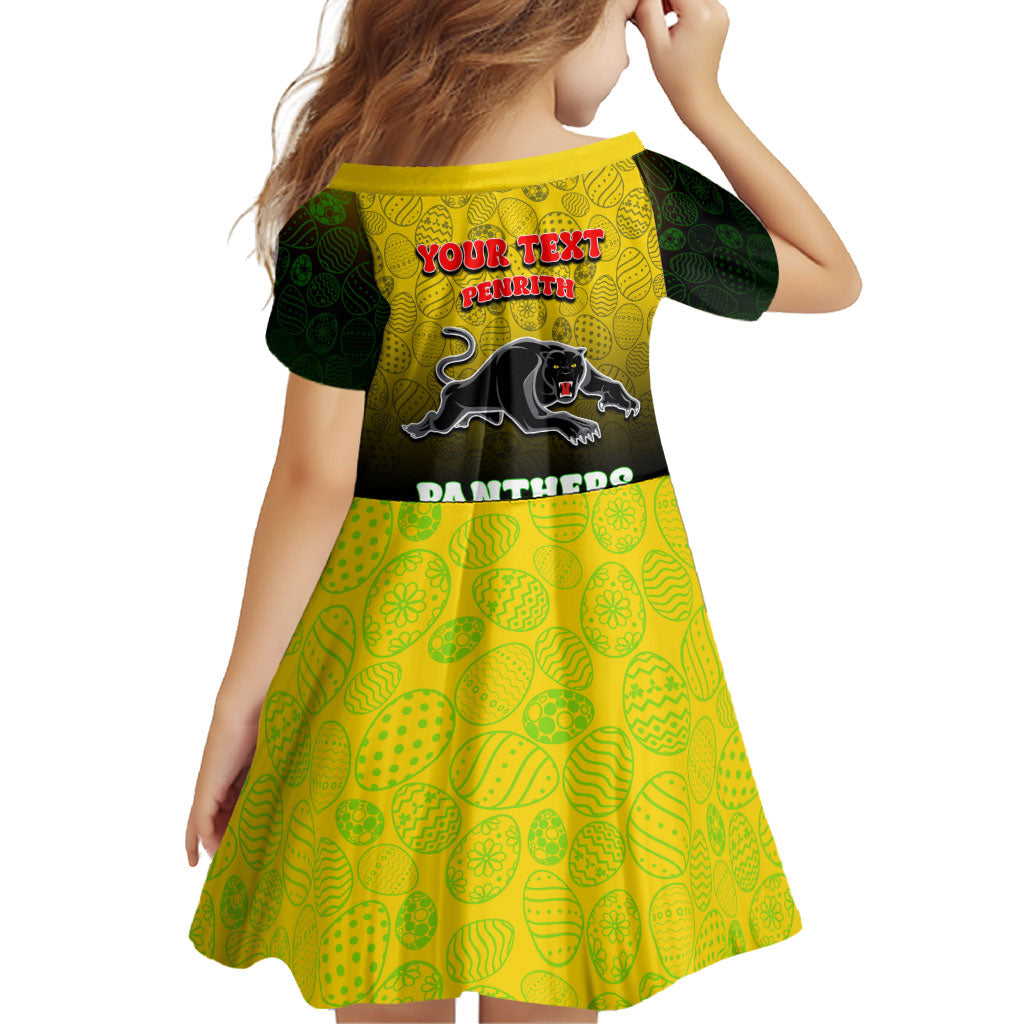 Personalized Penrith Panthers Family Matching Off The Shoulder Long Sleeve Dress and Hawaiian Shirt Easter Mascot - Colorful Eggs Cartoon Style