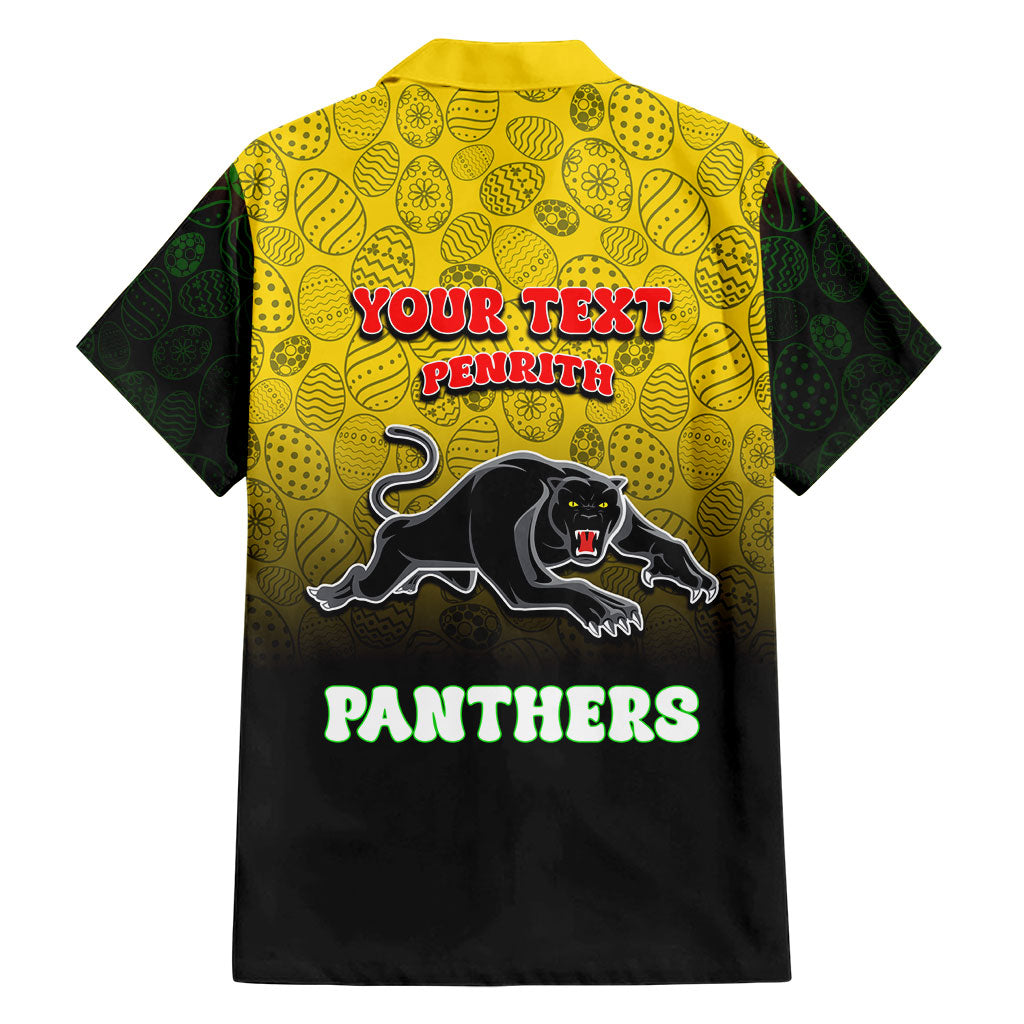 Personalized Penrith Panthers Family Matching Off The Shoulder Long Sleeve Dress and Hawaiian Shirt Easter Mascot - Colorful Eggs Cartoon Style