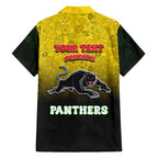 Personalized Penrith Panthers Family Matching Off Shoulder Maxi Dress and Hawaiian Shirt Easter Mascot - Colorful Eggs Cartoon Style