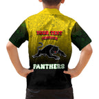 Personalized Penrith Panthers Family Matching Off Shoulder Short Dress and Hawaiian Shirt Easter Mascot - Colorful Eggs Cartoon Style
