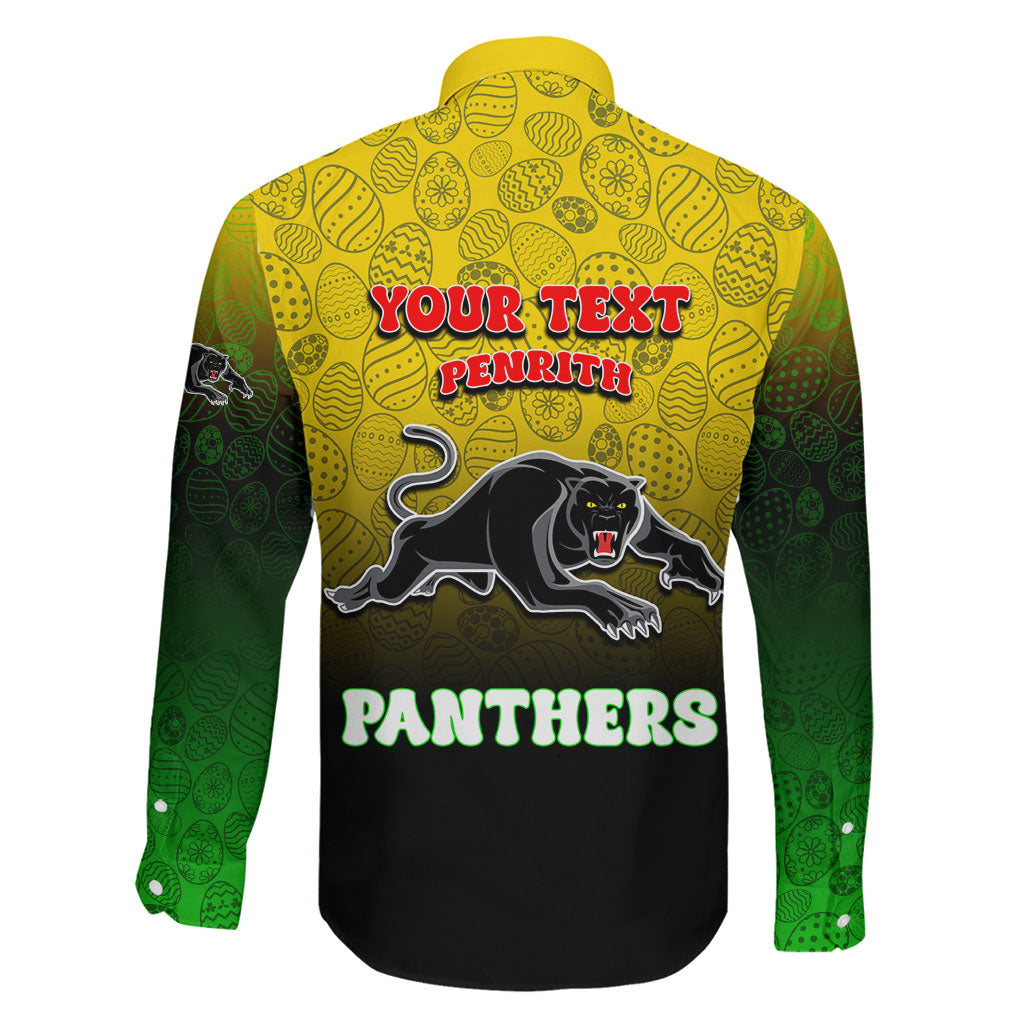 Personalized Penrith Panthers Family Matching Off Shoulder Short Dress and Hawaiian Shirt Easter Mascot - Colorful Eggs Cartoon Style