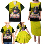 Personalized Penrith Panthers Family Matching Puletasi and Hawaiian Shirt Easter Mascot - Colorful Eggs Cartoon Style