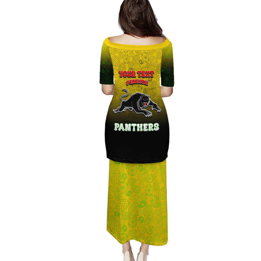 Personalized Penrith Panthers Family Matching Puletasi and Hawaiian Shirt Easter Mascot - Colorful Eggs Cartoon Style