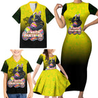 Personalized Penrith Panthers Family Matching Short Sleeve Bodycon Dress and Hawaiian Shirt Easter Mascot - Colorful Eggs Cartoon Style